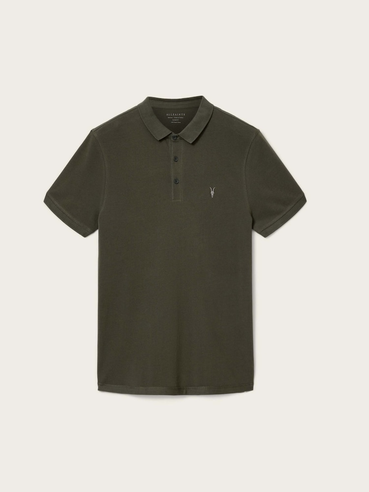 AllSaints Dark Green Reform Short Sleeve Polo Shirt - Image 6 of 6