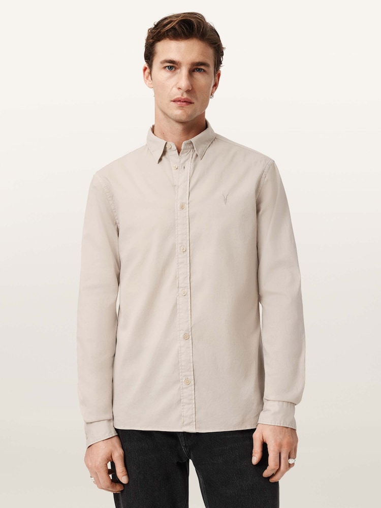 AllSaints Cream Hawthorne Long Sleeve Shirt - Image 1 of 7