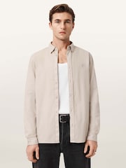AllSaints Cream Hawthorne Long Sleeve Shirt - Image 2 of 7