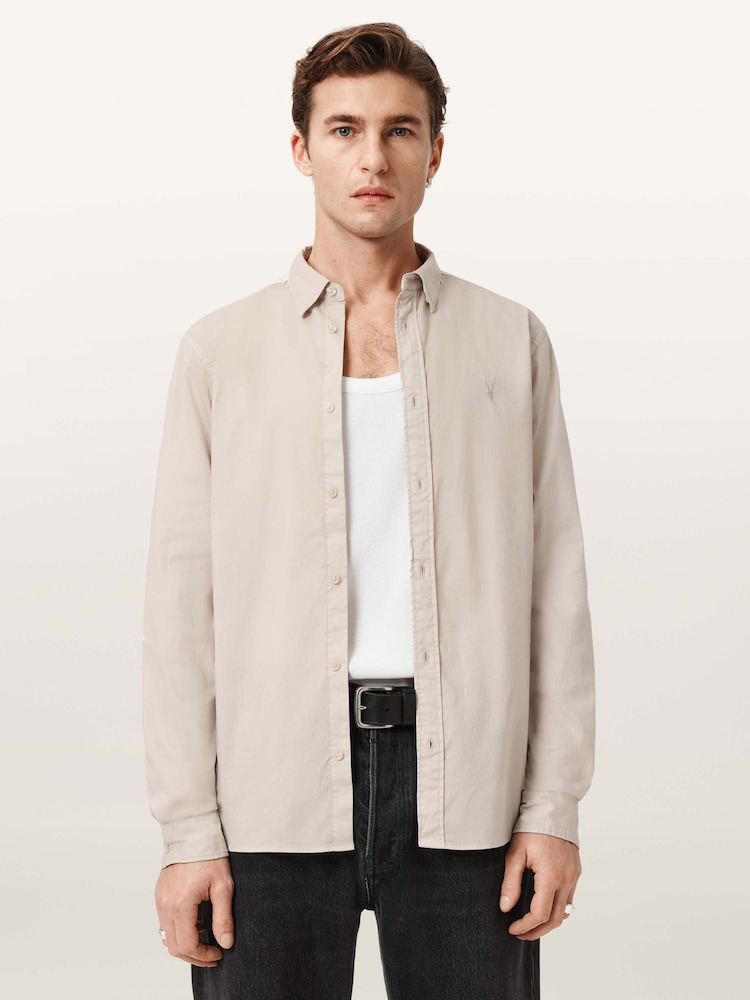 AllSaints Cream Hawthorne Long Sleeve Shirt - Image 2 of 7