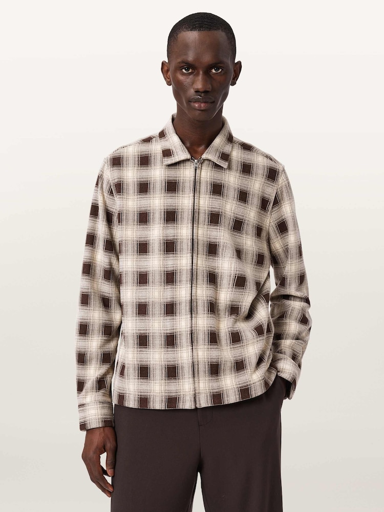 AllSaints Brown Krater Long Sleeve Shirt - Image 1 of 7
