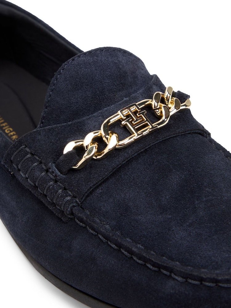 Bleu - Mocassins Tommy Hilfiger Penny en daim avec chaîne - Image 6 de 6