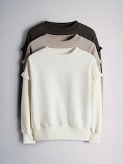 The Set 3 Pack Frill Sleeve Crew Sweatshirts Chocolate Brown/Mid Brown/Cream - Image 1 of 13