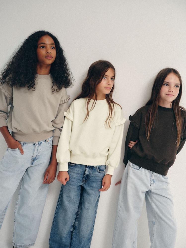 The Set 3 Pack Frill Sleeve Crew Sweatshirts Chocolate Brown/Mid Brown/Cream - Image 2 of 13 The Set 3 Pack Frill Sleeve Crew Sweatshirts Chocolate Brown/Mid Brown/Cream - Image 2 of 13