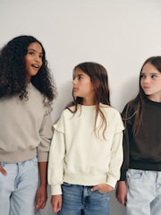 The Set 3 Pack Frill Sleeve Crew Sweatshirts Chocolate Brown/Mid Brown/Cream - Image 5 of 13