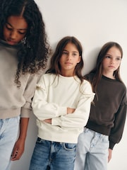 The Set 3 Pack Frill Sleeve Crew Sweatshirts Chocolate Brown/Mid Brown/Cream - Image 6 of 13