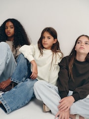 The Set 3 Pack Frill Sleeve Crew Sweatshirts Chocolate Brown/Mid Brown/Cream - Image 7 of 13