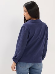 M&Co Blue Petite Broderie Sleeve Shirt - Image 3 of 4