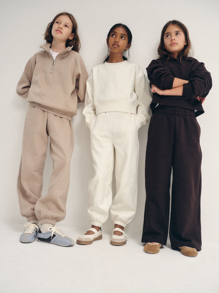 The Set Hoody Collared Button Sweatshirt Crew Wide Leg and Balloon leg Joggers 6 Piece Set Chocolate Brown/Mid Brown/Cream - Image 2 of 12