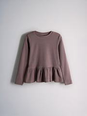 The Set 6 Piece Frill Crew Neck Long Sleeve Peplum Rib Flare Balloon Leg and Wide Leg T-Shirt and Joggers Set Purple/Lilac/Grey Marl - Image 12 of 18