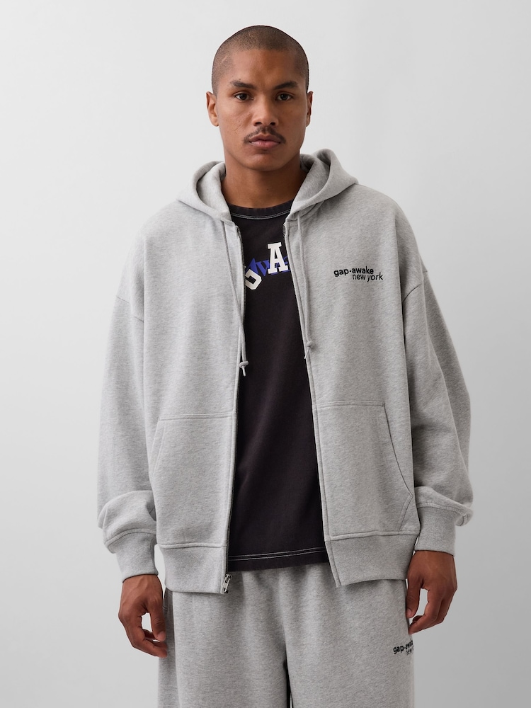 Gap x Awake NY Grey Heavyweight Oversized Logo Zip Hoodie - Image 1 of 5 Gap x Awake NY Grey Heavyweight Oversized Logo Zip Hoodie - Image 1 of 5
