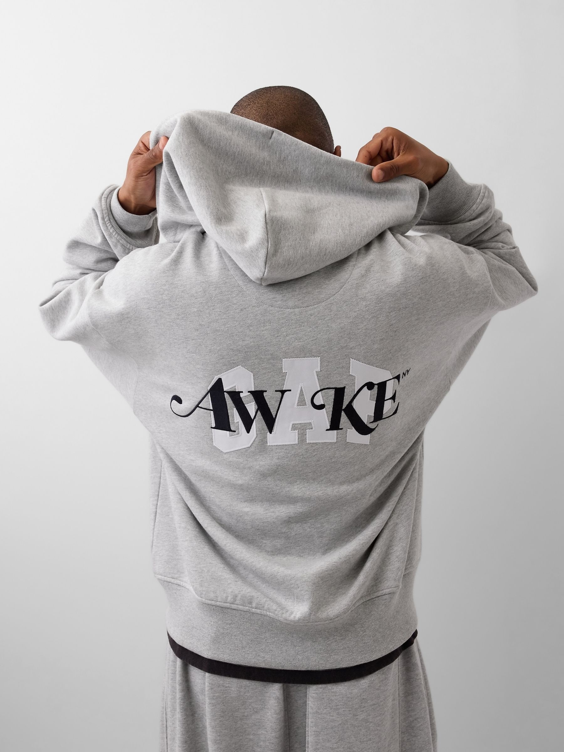 Buy Gap x Awake NY Grey Heavyweight Oversized Logo Zip Hoodie from