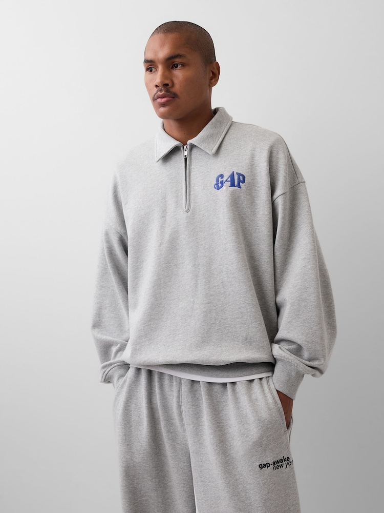 Gap x Awake NY Grey Heavyweight Oversized Quarter-Zip Jumper - Image 1 of 6 Gap x Awake NY Grey Heavyweight Oversized Quarter-Zip Jumper - Image 1 of 6