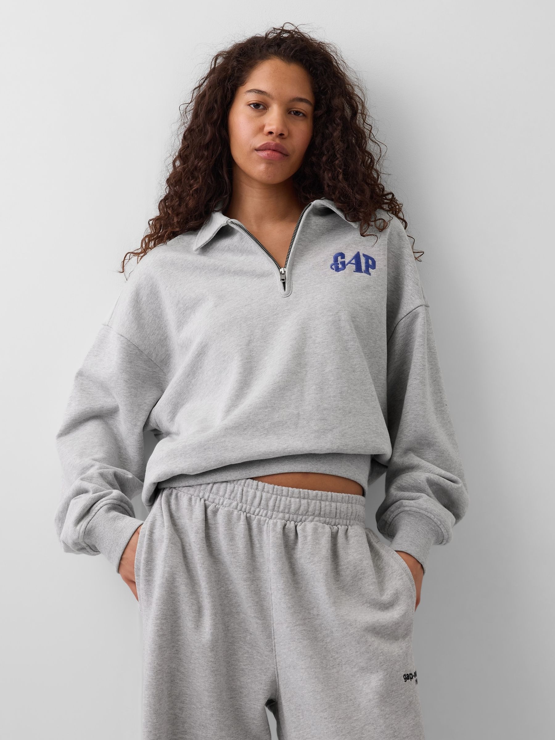 Buy Gap x Awake NY Grey Heavyweight Oversized Quarter-Zip Jumper