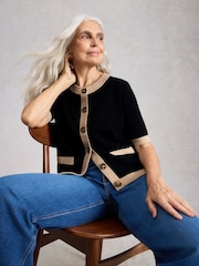 White Stuff Black Charlotte Short Sleeve Cardigan - Image 1 of 6