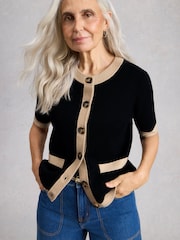 White Stuff Black Charlotte Short Sleeve Cardigan - Image 4 of 6