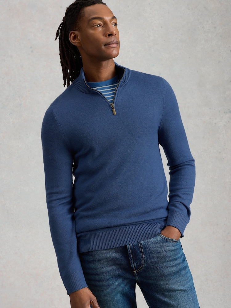 White Stuff Blue Newport Merino Funnel Jumper - Image 1 of 6