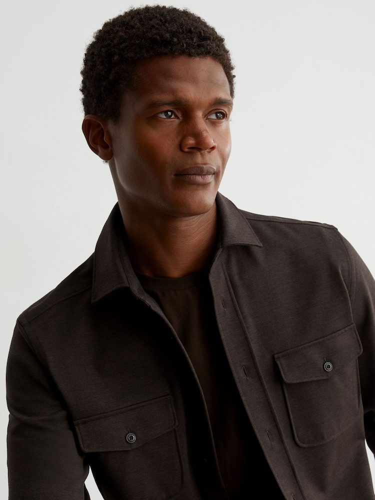 Reiss Brown Mcshane Twin-Pocket Button-Through Overshirt - Image 1 of 8 Reiss Brown Mcshane Twin-Pocket Button-Through Overshirt - Image 1 of 8