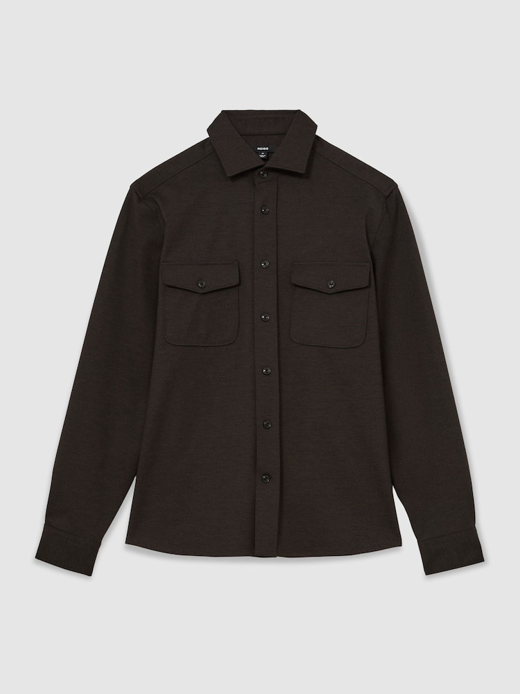 Reiss Brown Mcshane Twin-Pocket Button-Through Overshirt - Image 2 of 8 Reiss Brown Mcshane Twin-Pocket Button-Through Overshirt - Image 2 of 8