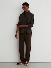 Reiss Brown Mcshane Twin-Pocket Button-Through Overshirt - Image 4 of 8