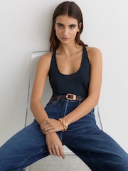 כחול כהה - Reiss Lidie Linen Racer-Back Vest - תמונה 1 מתוך 7