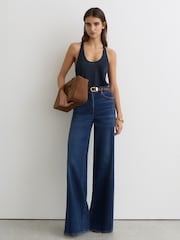 כחול כהה - Reiss Lidie Linen Racer-Back Vest - תמונה 3 מתוך 7