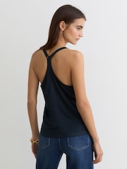 כחול כהה - Reiss Lidie Linen Racer-Back Vest - תמונה 4 מתוך 7