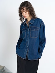 French Connection Blue Archie Denim Pocket Shirt - Image 3 of 8