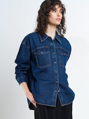 French Connection Blue Archie Denim Pocket Shirt - Image 5 of 8