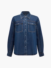 French Connection Blue Archie Denim Pocket Shirt - Image 8 of 8