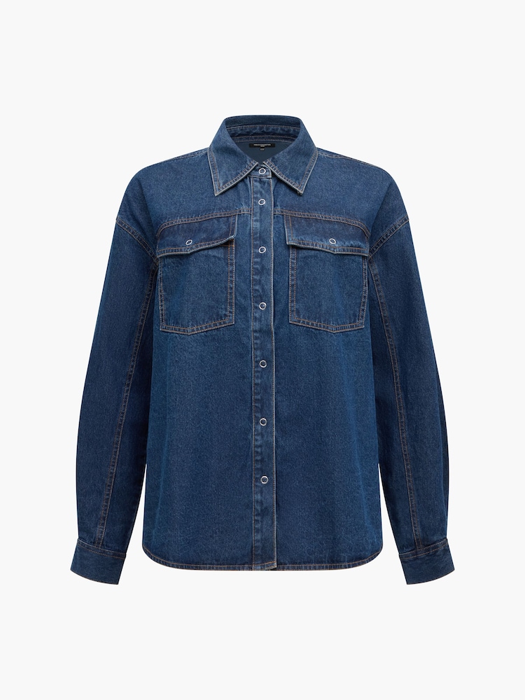 French Connection Blue Archie Denim Pocket Shirt - Image 8 of 8