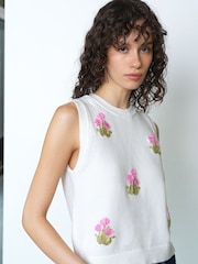 French Connection White Junie Floral Applique Vest - Image 2 of 7