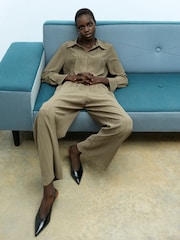 French Connection Green Erma Pinstripe Contrast Piping Western Yoke Top - Image 1 of 6