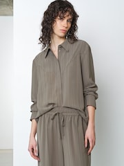 French Connection Green Erma Pinstripe Contrast Piping Western Yoke Top - Image 2 of 6