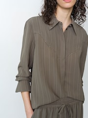 French Connection Green Erma Pinstripe Contrast Piping Western Yoke Top - Image 4 of 6
