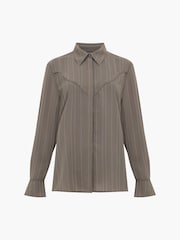 French Connection Green Erma Pinstripe Contrast Piping Western Yoke Top - Image 6 of 6