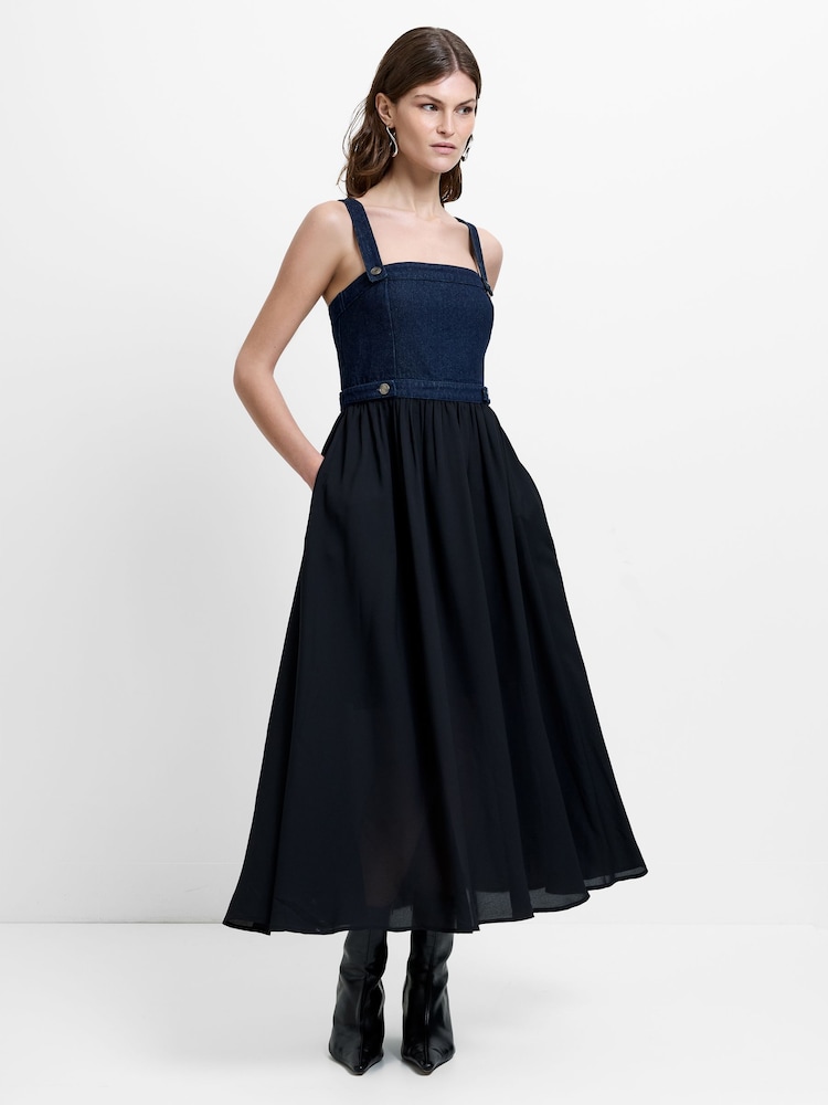 French Connection Black Leighton Denim Midi Dress - Image 1 of 6