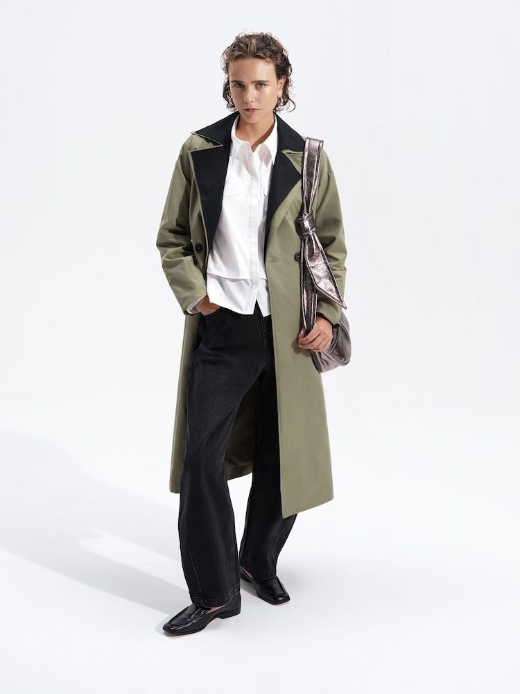 French Connection Green Kaci Double Collar Trench Coat - Image 2 of 9