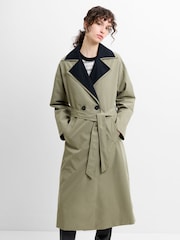 French Connection Green Kaci Double Collar Trench Coat - Image 3 of 9
