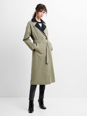 French Connection Green Kaci Double Collar Trench Coat - Image 5 of 9