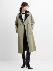 French Connection Green Kaci Double Collar Trench Coat - Image 7 of 9