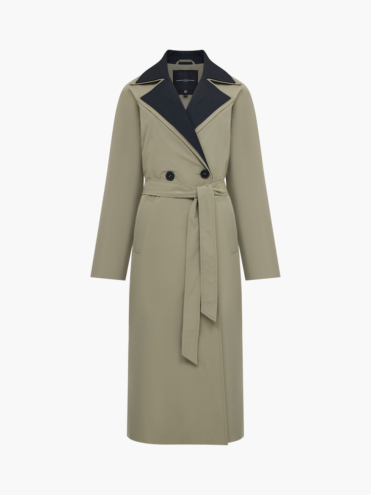 French Connection Green Kaci Double Collar Trench Coat - Image 9 of 9