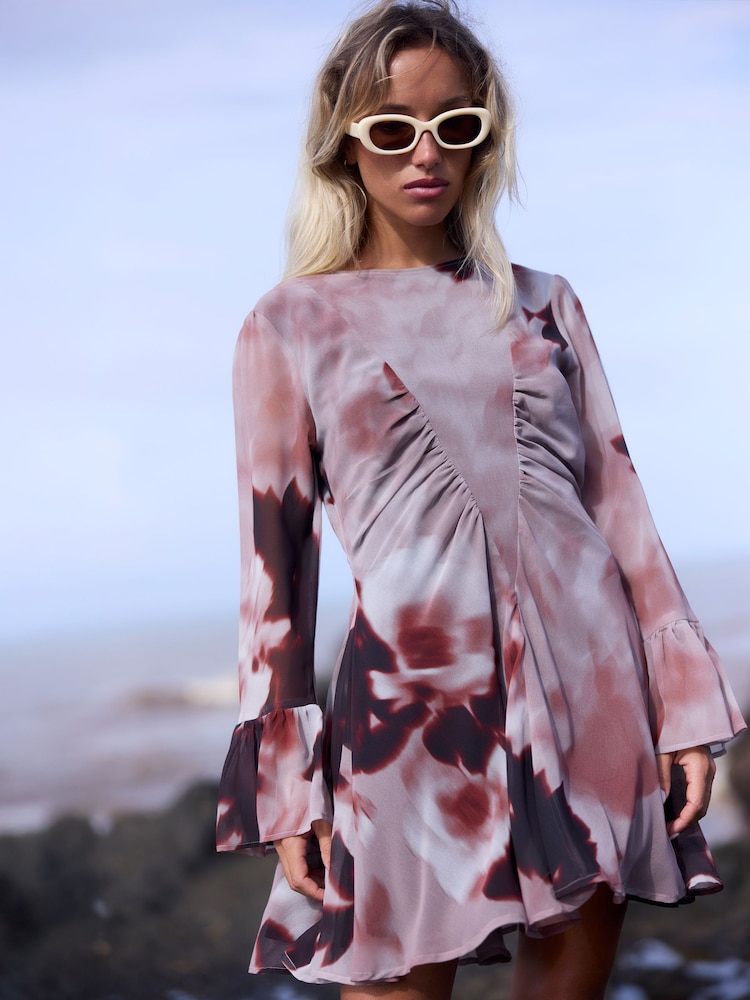 Religion Pink Corinne Cute Mini Dress With Flute Sleeve In Soft Floral Print - Image 1 of 8