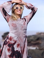 Religion Pink Corinne Cute Mini Dress With Flute Sleeve In Soft Floral Print - Image 5 of 8