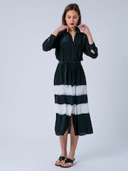 Religion Black Tory Tunic Beach Shirt Dress Cover Up In Floral Print With Tie Belt - Image 1 of 7
