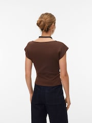VERO MODA Brown Short Sleeve Asymmetrical Top - Image 2 of 5