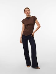 VERO MODA Brown Short Sleeve Asymmetrical Top - Image 3 of 5
