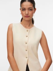 VERO MODA Cream Knitted Sleeveless Button Through Vest - Image 1 of 5