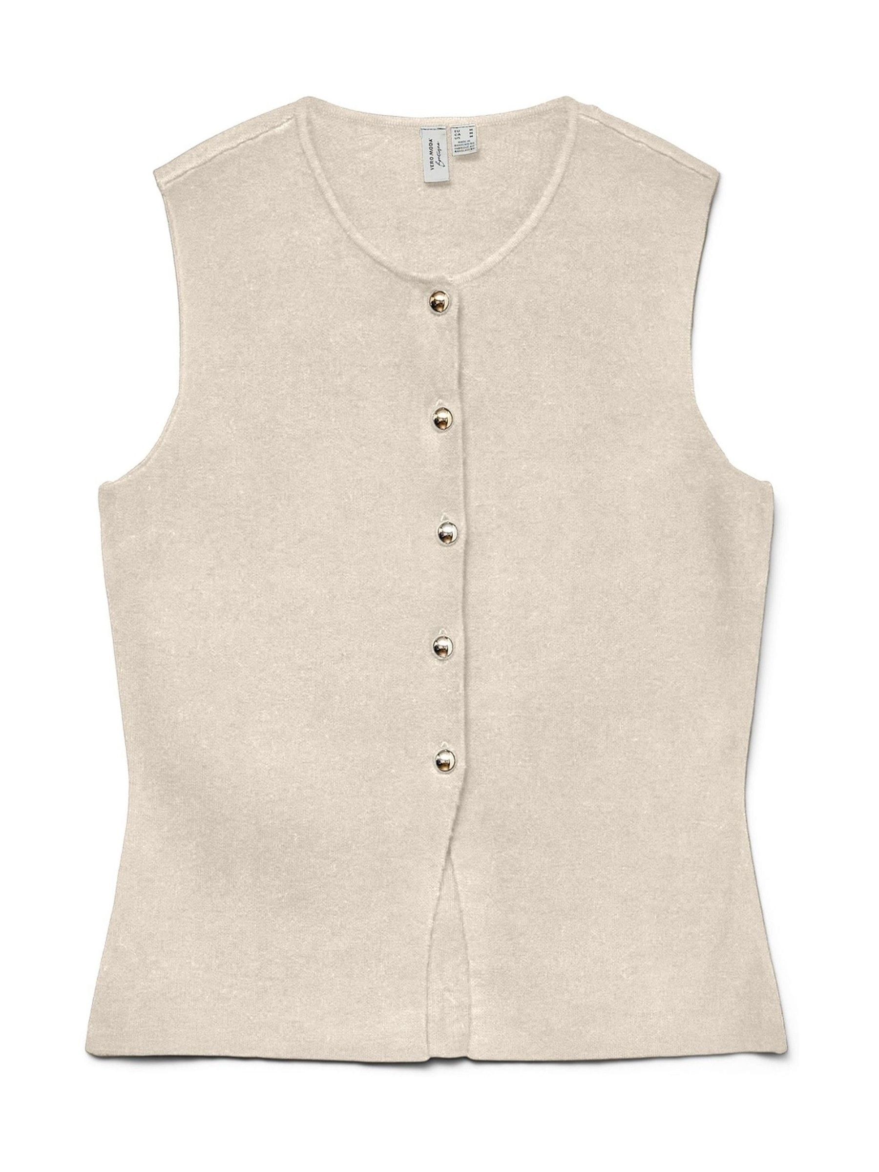 Buy Vero Moda Cream Sleeveless Knitted Waistcoat with Gold Buttons
