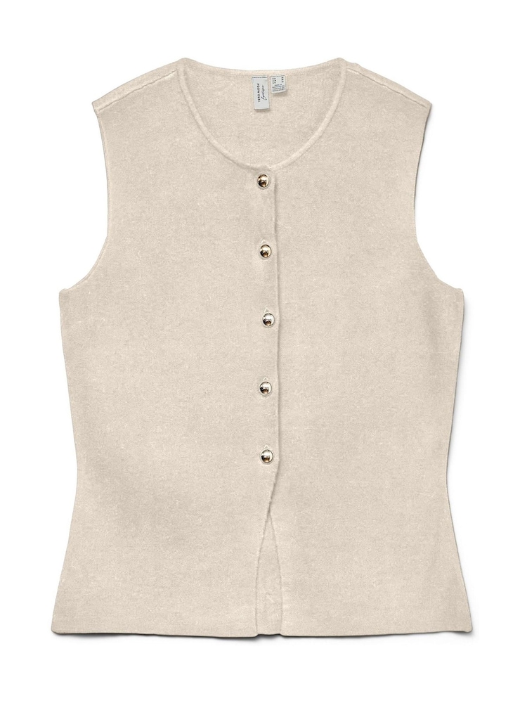 VERO MODA Cream Knitted Sleeveless Button Through Vest - Image 5 of 5